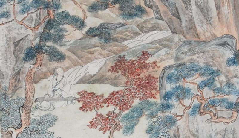 Detail of qin player from Landscape after a Poem by Ji Kang