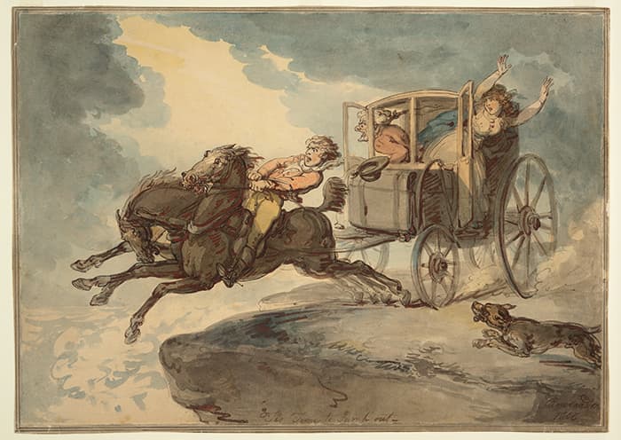 Thomas Rowlandson watercolor of horse carriage