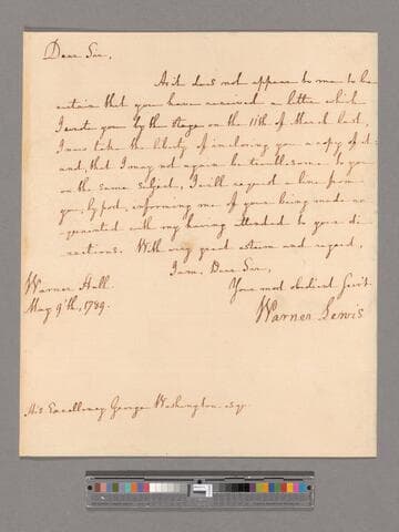 Letter from Warner Lewis, Warner Hall, to George Washington