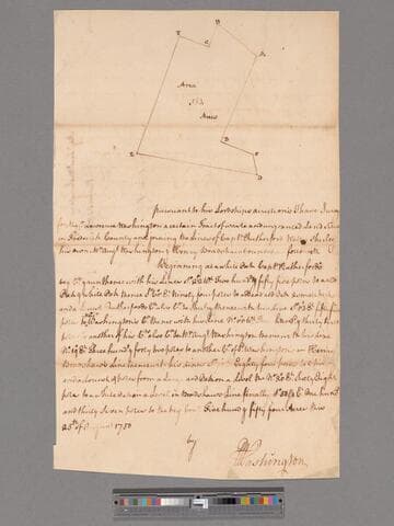 Survey by George Washington made for Major Lawrence Washington of 554 acres of ungranted land, Frederick County (Fairfax proprietary)