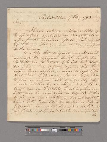 Letter from George Washington, Philadelphia, to Colonel Robert Hooe