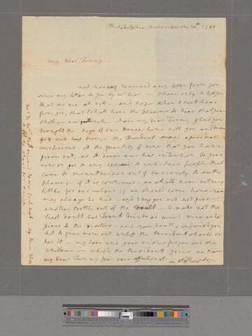 Letter from Martha Washington, Philadelphia, to Frances Washington