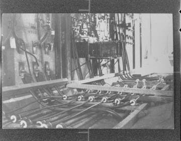 The wiring behind the switchboard at Santa Ana River #1 Hydro Plant