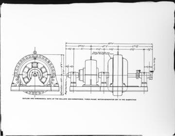A drawing of an outline and data of the Bullock Motor Generating Station at San Bernardino