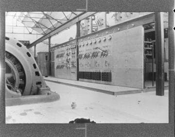 The interior of the power house at  Santa Ana River #1 Hydro Plant