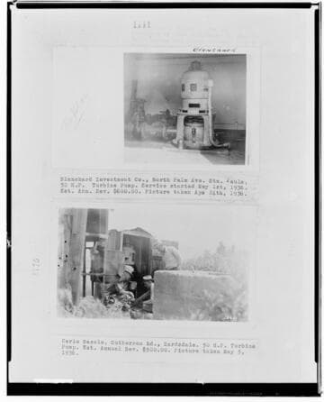 P4 - Pumping Plants - page 39 of Laws Book. two copy prints of Pumping Plant customers