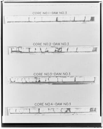 Copy neg comparing Core samples taken from Huntington Lake Dams in May 1937