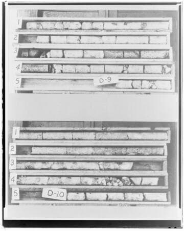 Copy neg comparing Core samples taken from Huntington Lake Dams in May 1937