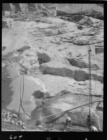 Big Creek - Mammoth Pool - Guniting seams on east abutment of cutoff trench