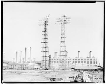 Long Beach Steam Station, Plant #3 - View of two towers nearest plant