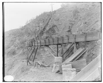 A close-up view of the spillway of the flumes at Mill Creek #3 Hydro Plant