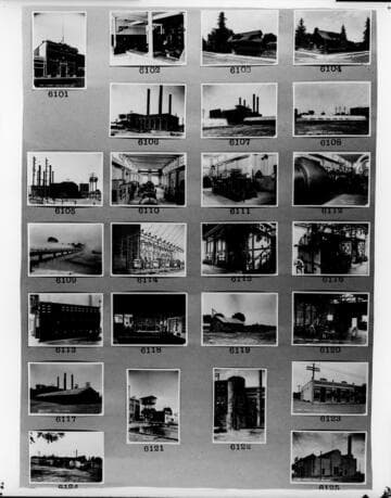 Multiple-image copy film negative with images of Mount Whitney Power Co. facilities: #02-06101 to #02-06125