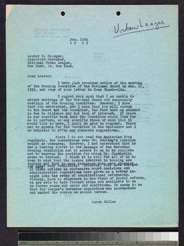 Correspondence regarding National Urban League