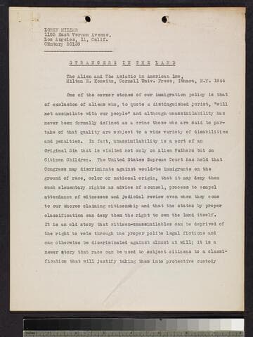 Speech?: "Strangers In the Land"