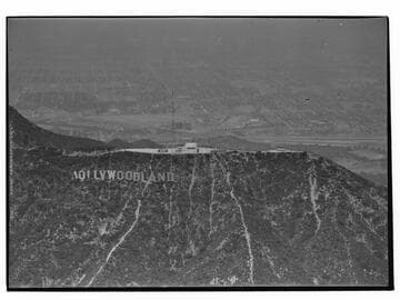 Aerial view of Hollywoodland sign and Hollywood Hills