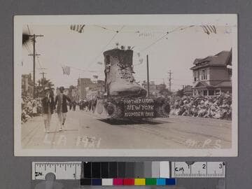 Los Angeles parade with shoe float