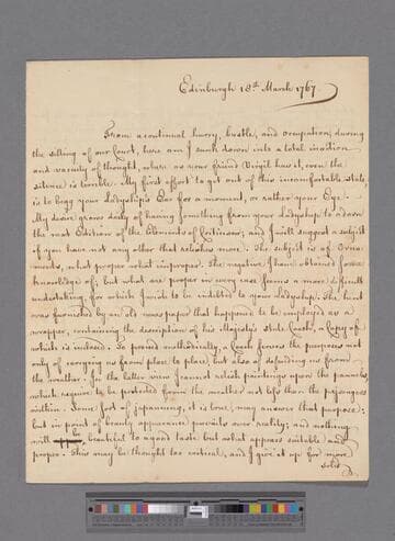 Home, Henry, Lord Kames. Letter to Elizabeth (Robinson) Montagu