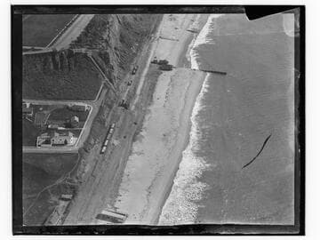 Aerial view of Santa Monica beach at north end of Palisades