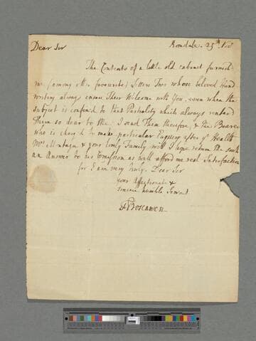 Boscawen, Frances Evelyn (Glanville). Letter to Matthew Montagu, 4th Baron Rokeby