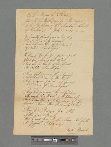 Brind, W. On the Annual Feast Given by the Worthy Lady Montague to the Children. . . : [a poem in 5 stanzas of 4 lines each]