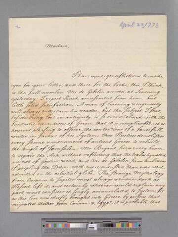 Potter, Robert. Letter to Elizabeth (Robinson) Montagu
