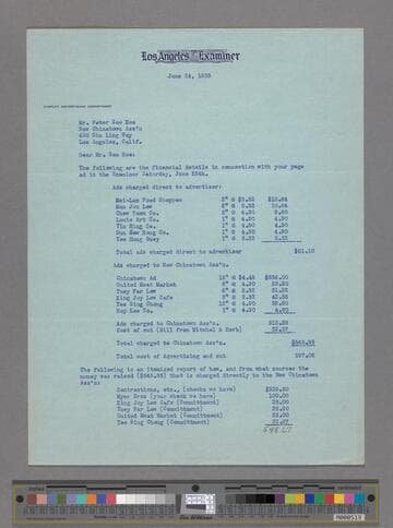 Letter from Jack Gault, Los Angeles Examiner, to Peter SooHoo