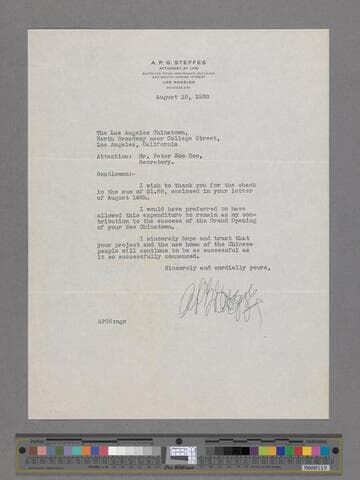 Letter from A.P.G. Steffes to Peter SooHoo