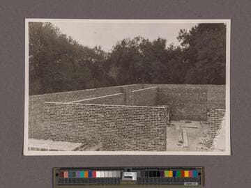 Huntington Library Construction: view showing brick walls of the West Wing