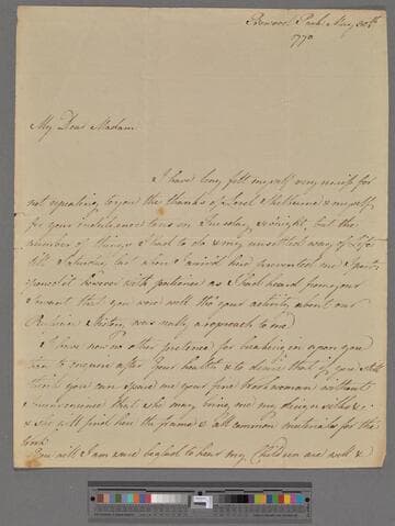 Petty, Sophia (Cateret), Countess of Shelburne. Letter to Elizabeth (Robinson) Montagu