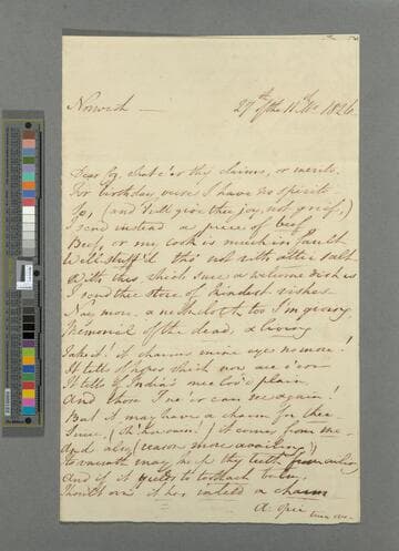 Opie, Amelia (Alderson). Letter to Thomas John Alderson