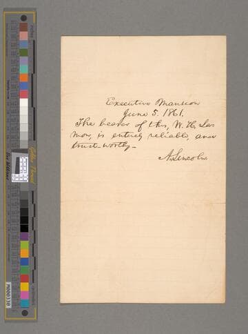 Abraham Lincoln, Washington, D.C., testimonial for Ward Hill Lamon