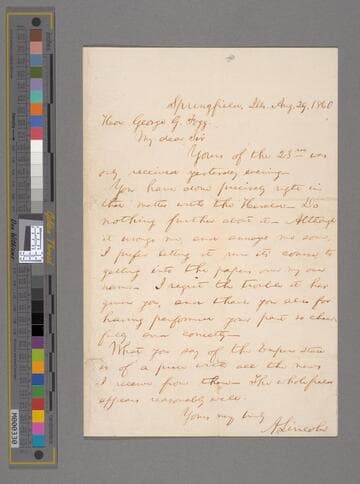 Abraham Lincoln, Springfield, Illinois, letter to George G. Fogg