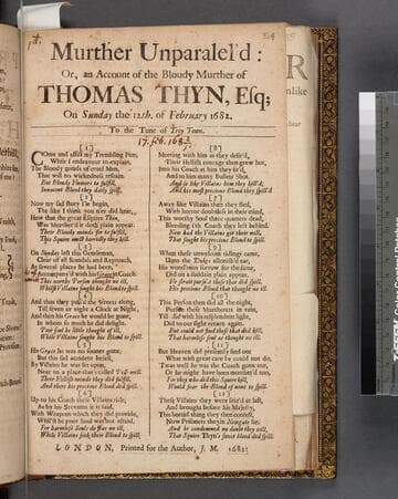 Murther unparalel'd: or, an account of the bloudy murther of Thomas Thyn, Esq  on Sunday the 12th. of February 1682. To the tune of Troy town