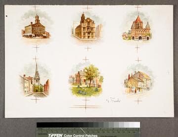 [Proof sheet for six building views in and around Boston]
