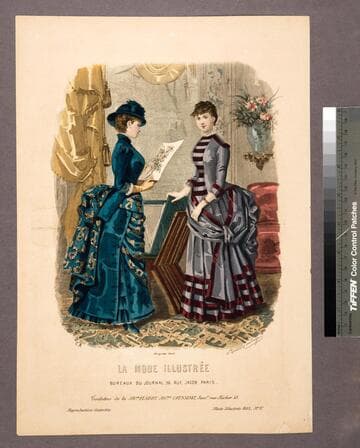 La mode illustrée bureaux du journal, 56, rue Jacob, Paris. Toilettes de la Mon. Fladry, Mme. Coussinet, succr. rue Richer 43