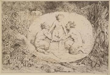 Nymph Stepping Over the Arms of Two Satyrs