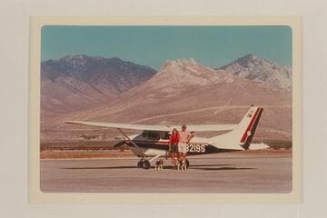 Jean and Hal Bennett at China Lake and their 1964 Cessna 182.  Sent with Xmas Card of 1970