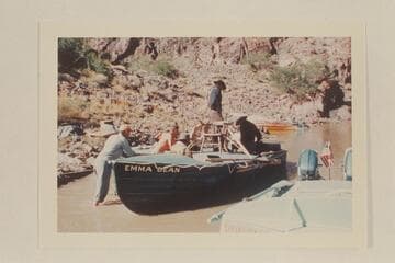 Preparing the "Emma Dean" for pictures near Bright Angel Creek.  The Harris-Brennan boats appear in the background
