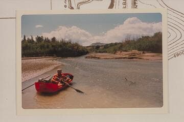 John Evans in Sportyak at mouth of Minnie Maud Creek