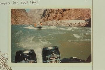 Outboard powered Zodiac units topping Gneiss Canyon Rapid