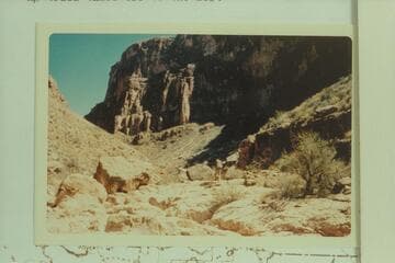 Entering first narrow gorge in Granite Park Canyon en route out from Granite Park.  A trail takes off to the left