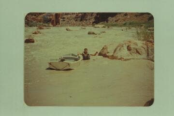 Don Wimpress lining his ARGO at Syncline Rapid, San Juan River