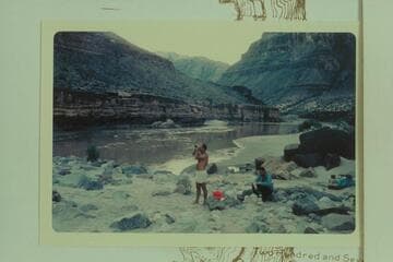 Camp at 214 Mile Canyon during float on air mattresses from Mile 209 to Separation Canyon