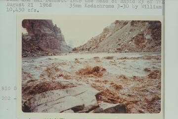 Jean and Hal Bennett into the head of Rapid 23 of The Big Drop.  10,430 cfs