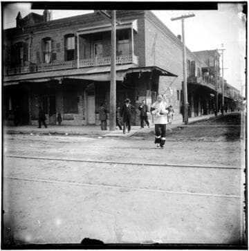 View of the intersection of Alameda Street and Marchessault Street in Old Chinatown