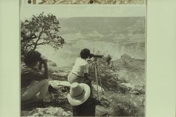The Wrim Wrens at work near Desert View Tower.  Unkar Creek upper center