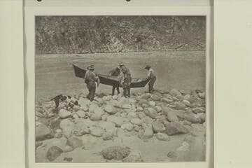 Launching the 14-foot Canvas Boat.  The boat was owned and operated by Kolb
