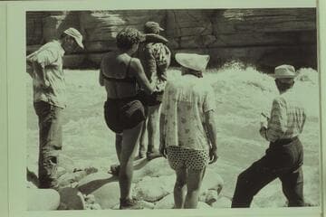 Members of Georgie White's party at Upset Rapid.  Georgie is second from left