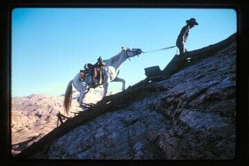 Toby Owl and horse up trail east of Dead Center Camp