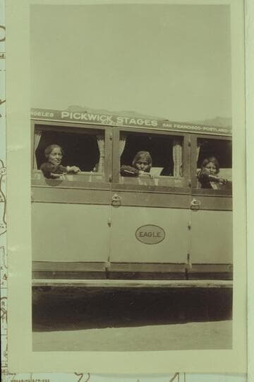 Indian women in bus at time of Navajo Bridge dedication.  Print from Freeman collection